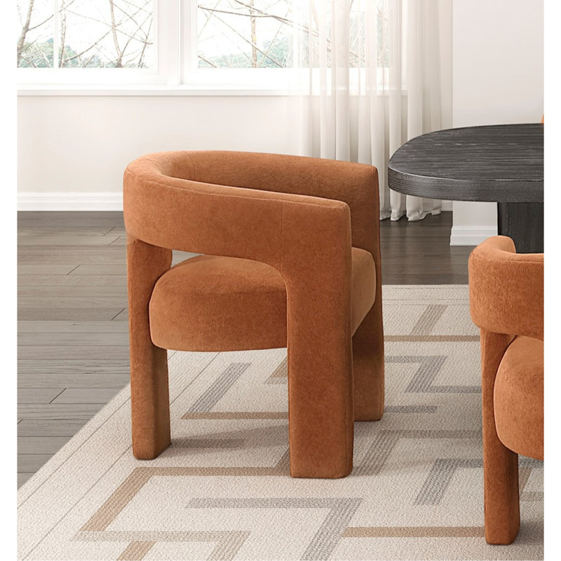 Ensemble de salle à manger élégant 7 pièces, table de finition en ébène et 6 chaises en tissu orange, mobilier contemporain en bois moderne