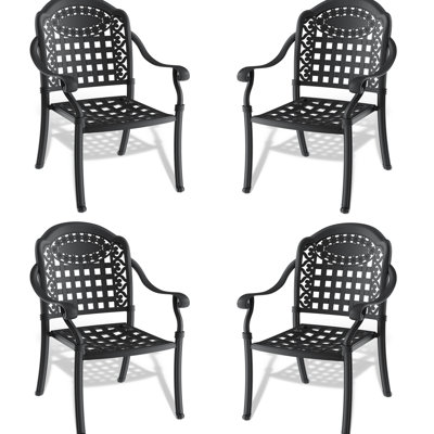 Chaises de patio, aluminium coulé, 4 pièces, noir, coussins, trop froides, chaises d'extérieur en aluminium avec siège large et coussins - Relaxant