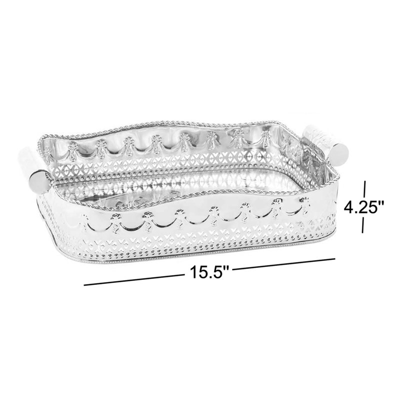Polished Nickel Embossed Tray with Braided Edging