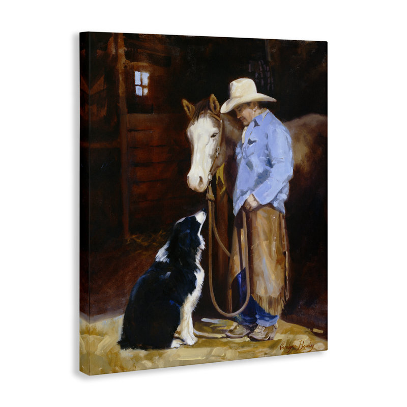 «Cowboy with Horse & Dog», art mural par Carolyne Hawley, H 20 po x l 16 po