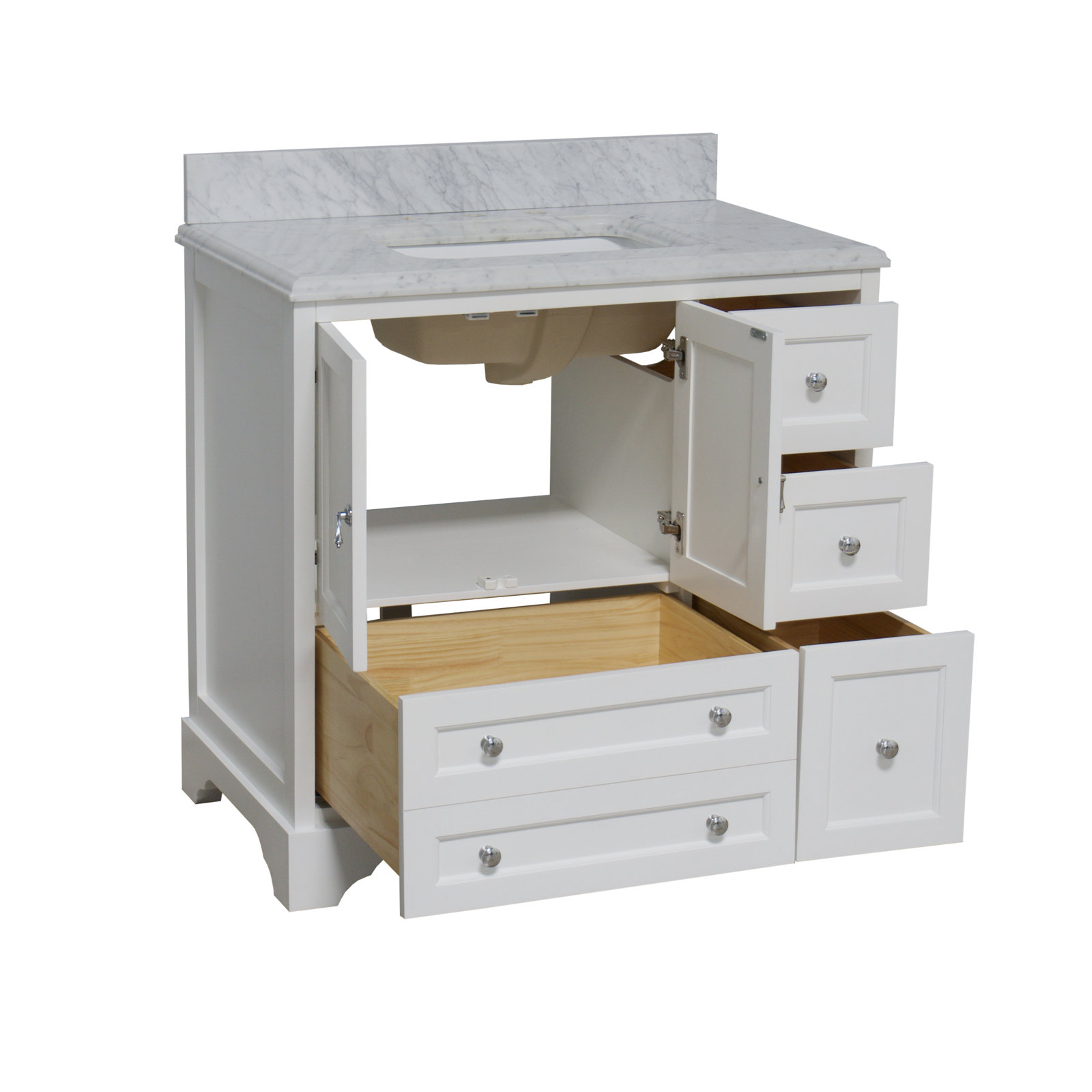 36'' Single Bathroom Vanity, White, Carrara Marble