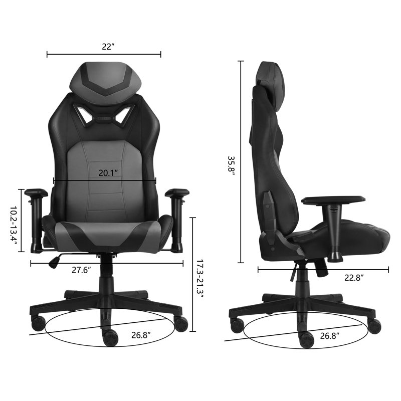 Fauteuil de jeu et de course pivotant ergonomique Inbox Zero, Gris / noir