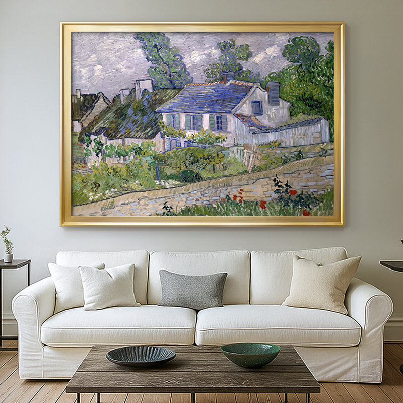 Maisons à Auvers-Vincent van Gogh-Toile tendue avec châssis-1890, 30 x 5 x 42,5, Toile avec cadre, Doré