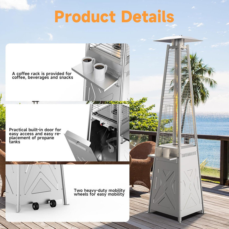 42,000 BTU Propane Patio Heater with Wheels & Tabletop - Triple Protection System for Outdoor Use