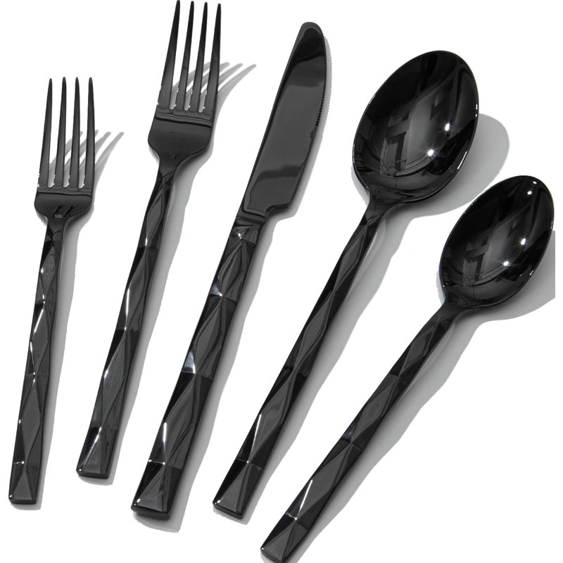 Ensemble de couverts de luxe 20 pièces pour 4 couverts en acier inoxydable 18/10 avec motif à losanges, poli miroir et lavable au lave-vaisselle, idéal pour la cuisine, la maison, les mariages et les fêtes