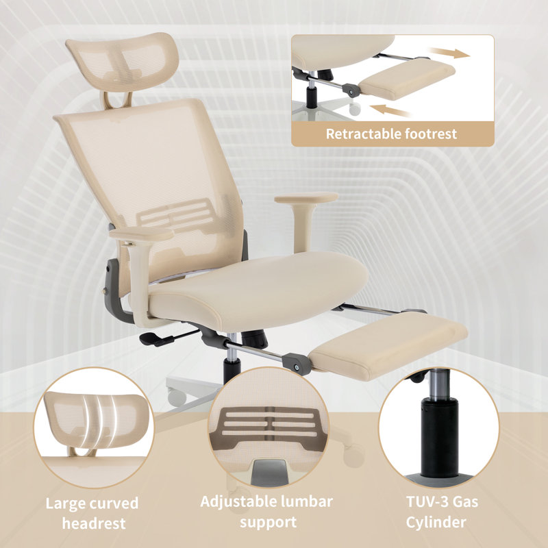 Makenzie Ergonomic Office chair with Adjustable Armrest and Foldable Backrest,minimal assembly, Cream