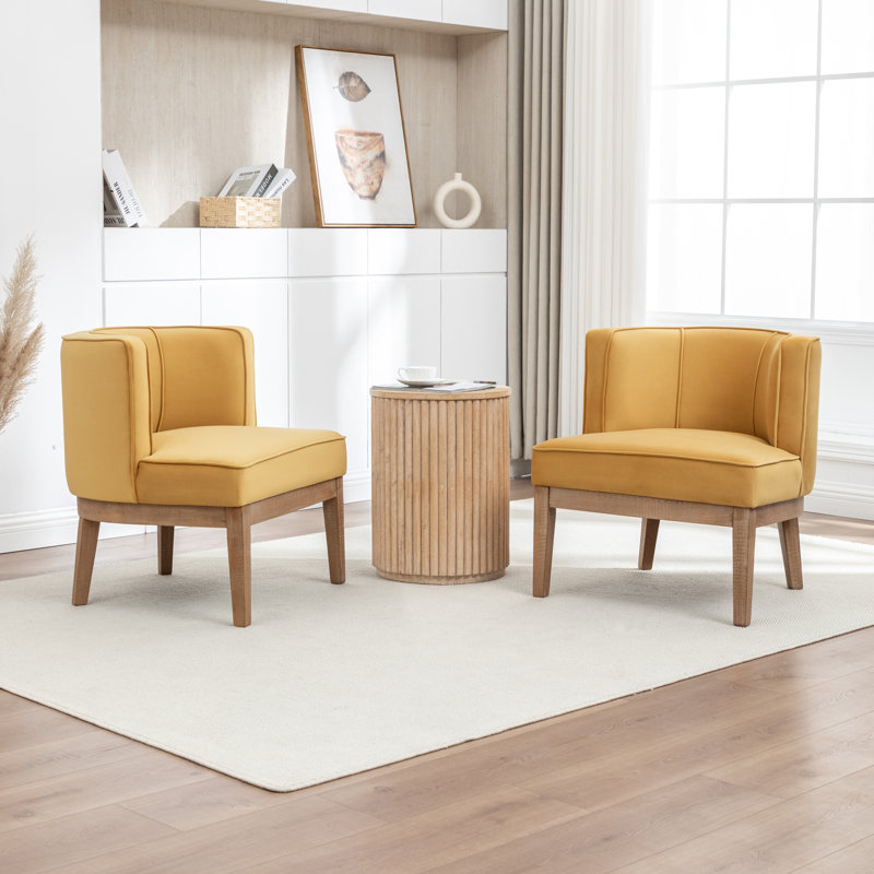 Fauteuil demi-tonneau Karoll, Velours moutarde, 2