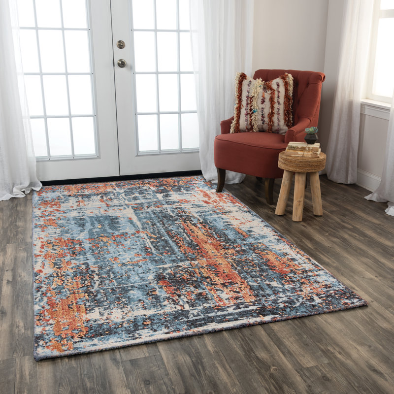 Tapis bleu en laine Power Loom, Rectangle 8 pi x 10 pi