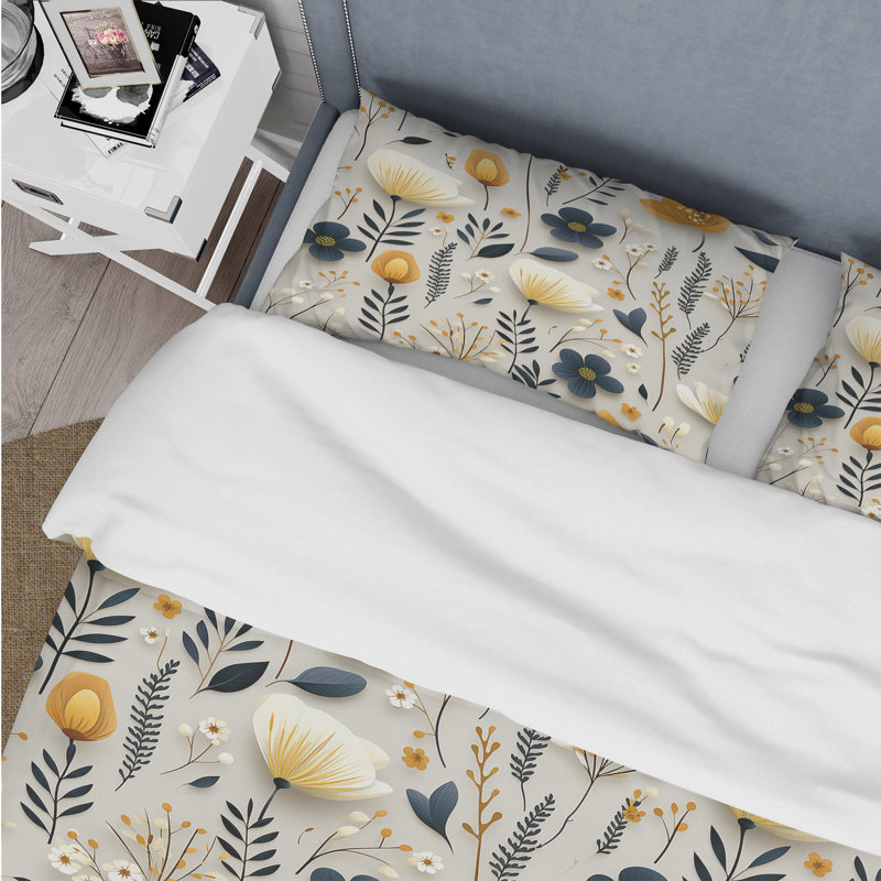 Ensemble de housse de couette beige Begonia Botanicals Collage, Housse de couette pour très grand lit et 2 très