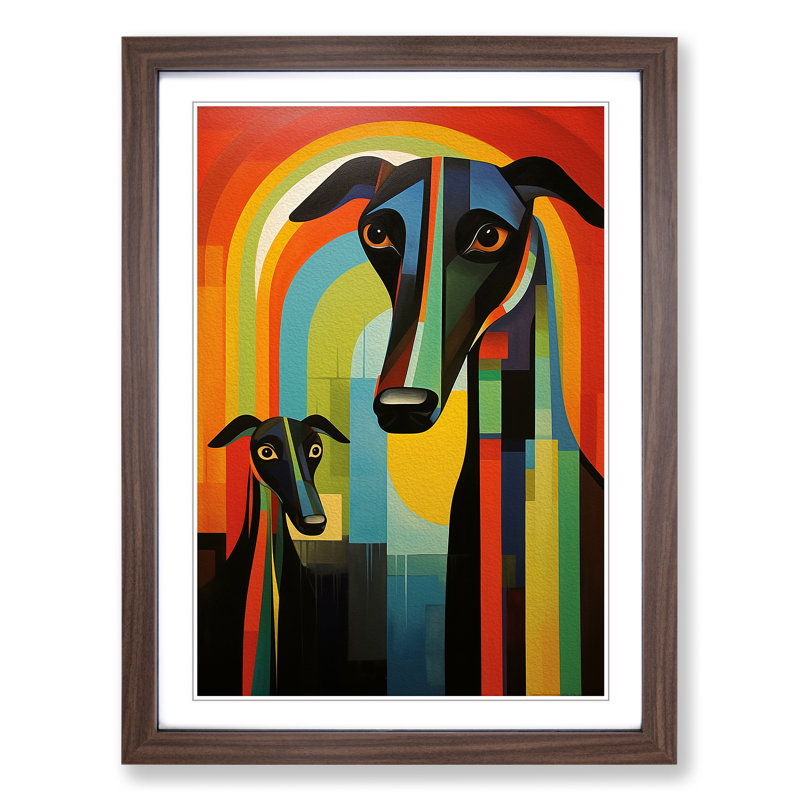 Greyhound Constructivism No.2 - Framed Print, 34cm H x 25cm W, Walnut Framed