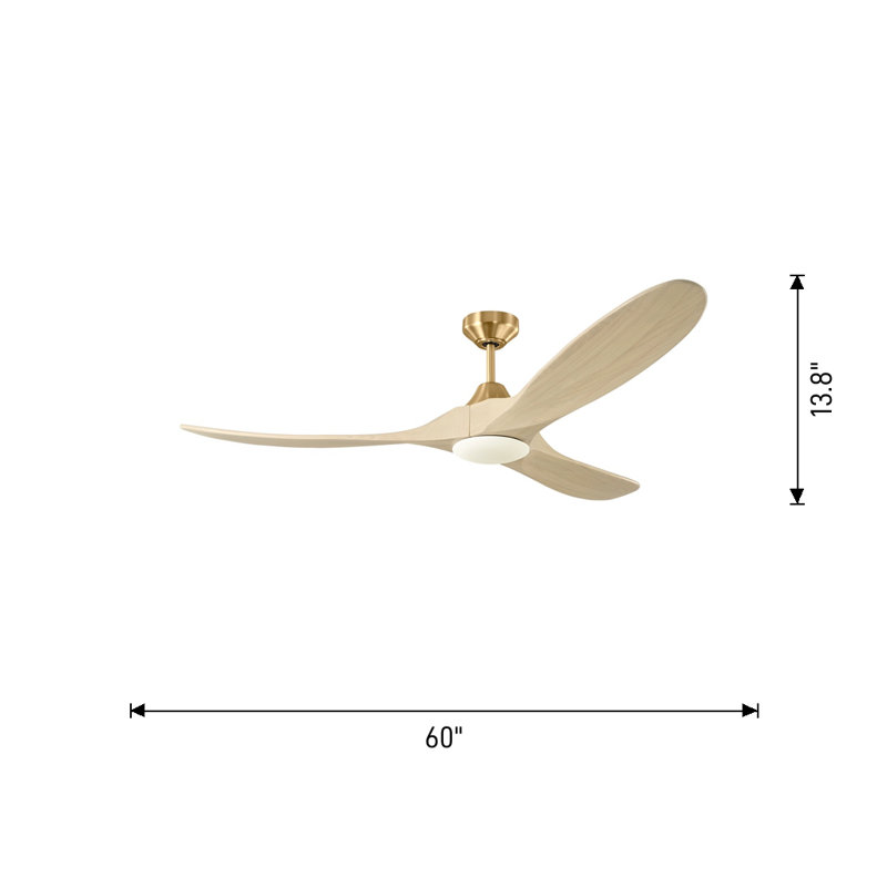 Visual Comfort Fan Maverick Smart 60 LED Indoor Ceiling Fan with Threaded Downrod, Washed White Oak blades and Handheld Remote