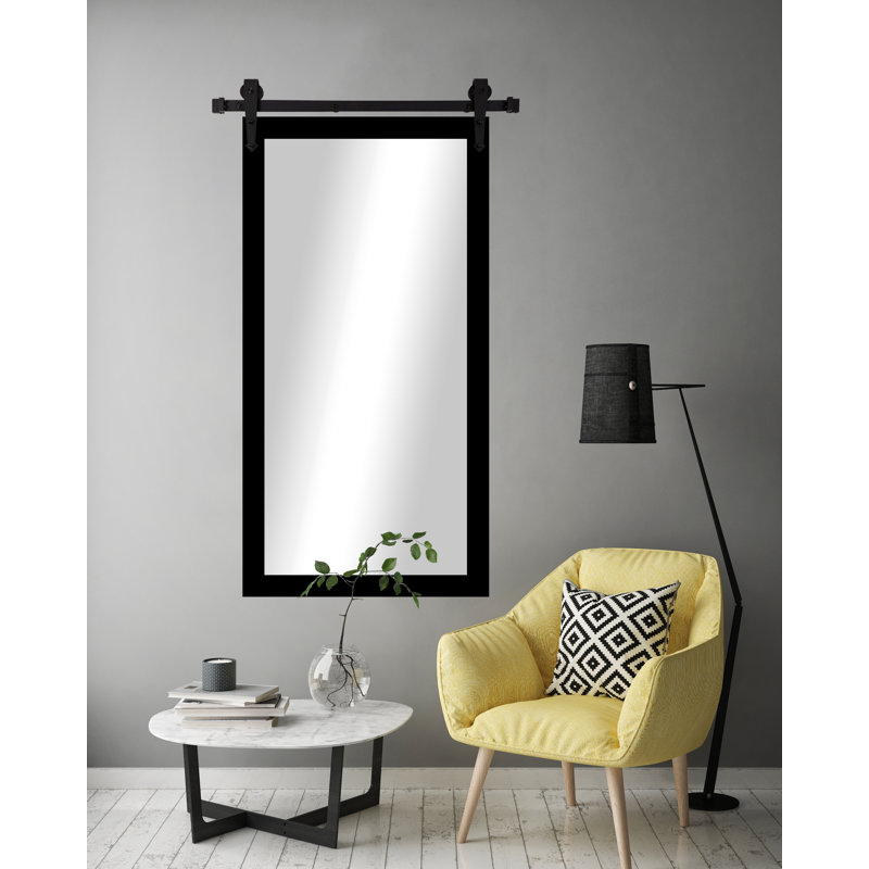 Neace Solid Wood Flat Wall Mirror, Satin Black, 60" H x 36" W