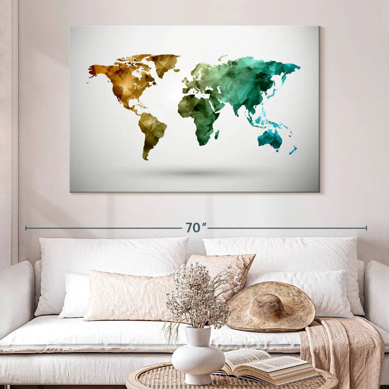 Carte du monde abstrait moderne Aliaz, H 34 po x l 51 po