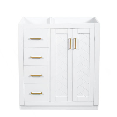 Ensemble de meuble-lavabo autoportant avec cadre en bois massif 30 po, 3 tiroirs et portes à fermeture douce