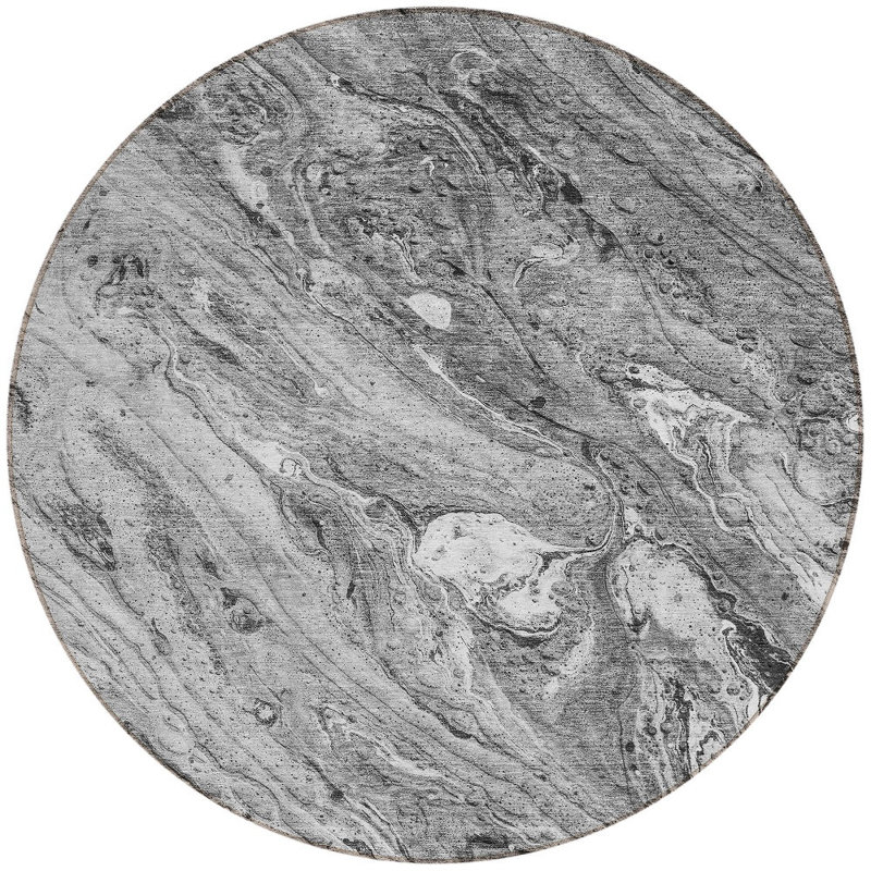 Tapis d'intérieur rond lavable abstrait gris anthracite 8 pi