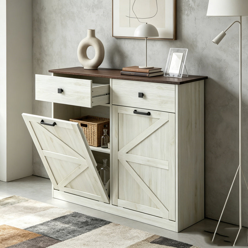 Armoire de tri de lessive, poubelle basculante, Brown + Antique White