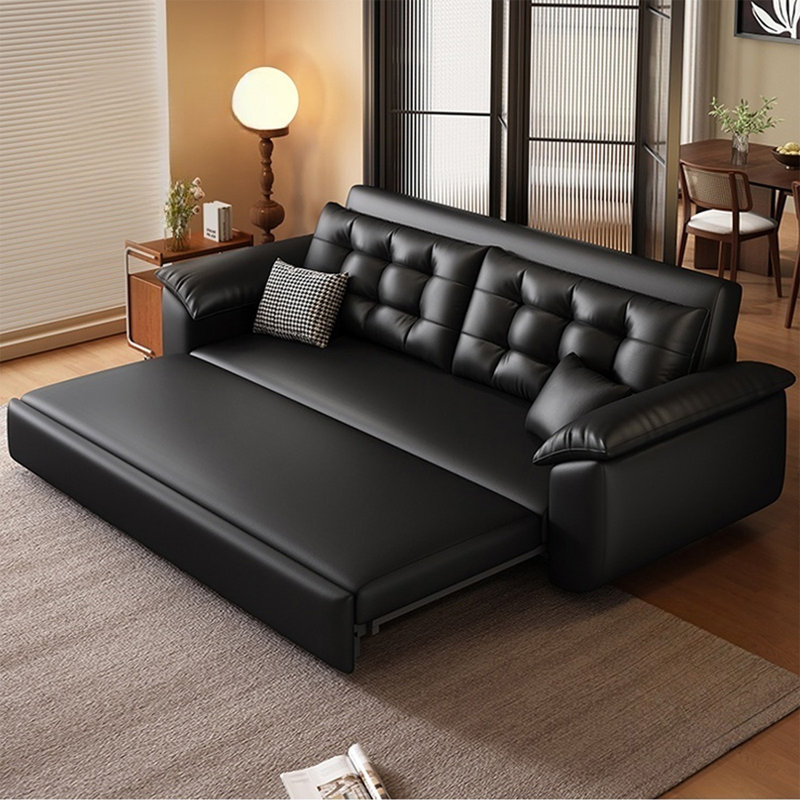 Canapé modulaire noir en similicuir, 35.43"H*94.49"L*32.28"W
