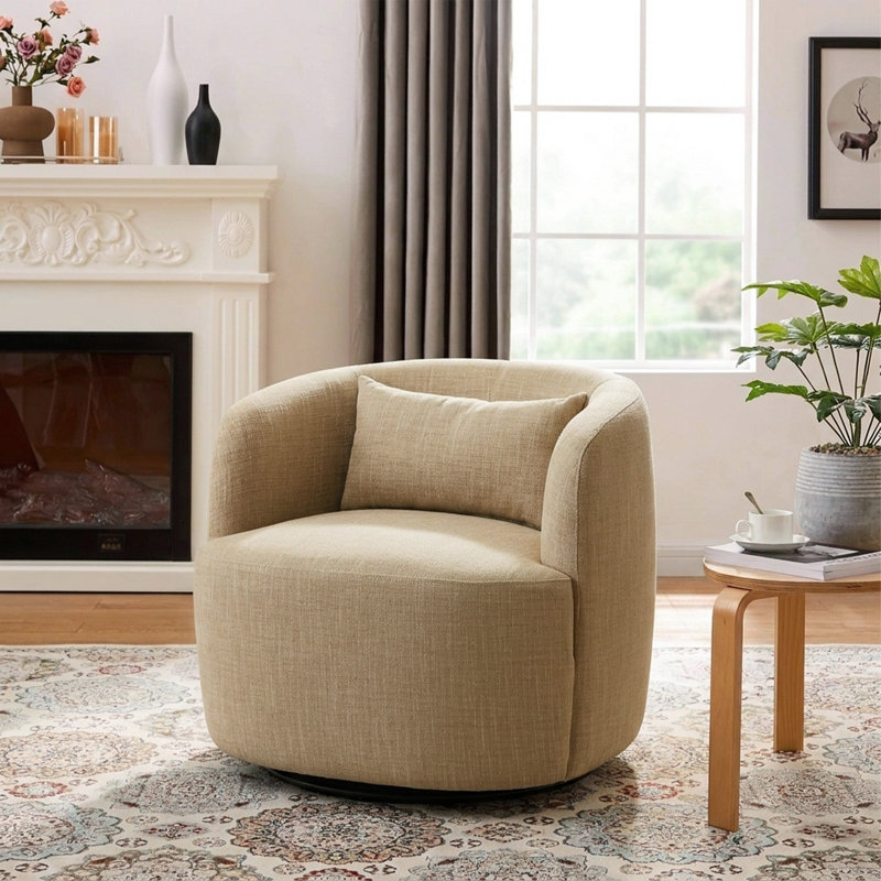 Fauteuil demi-tonneau pivotant Wheat, Lin jaune blé