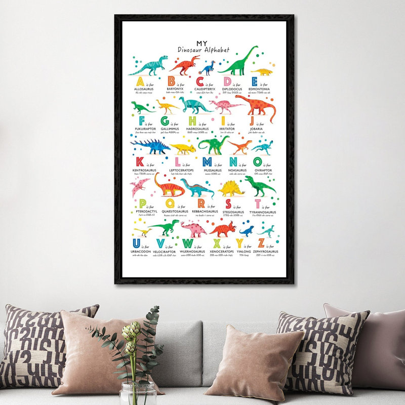 Bright Dinosaur Alphabet - Wrapped Canvas Print, 152.5 cm H x 101.5 cm W, Black Framed