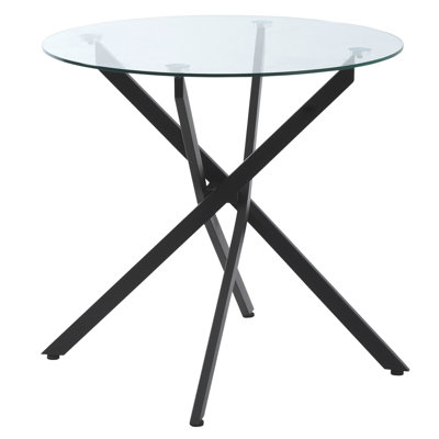 Dravis Glass Top Cross Legs End Table