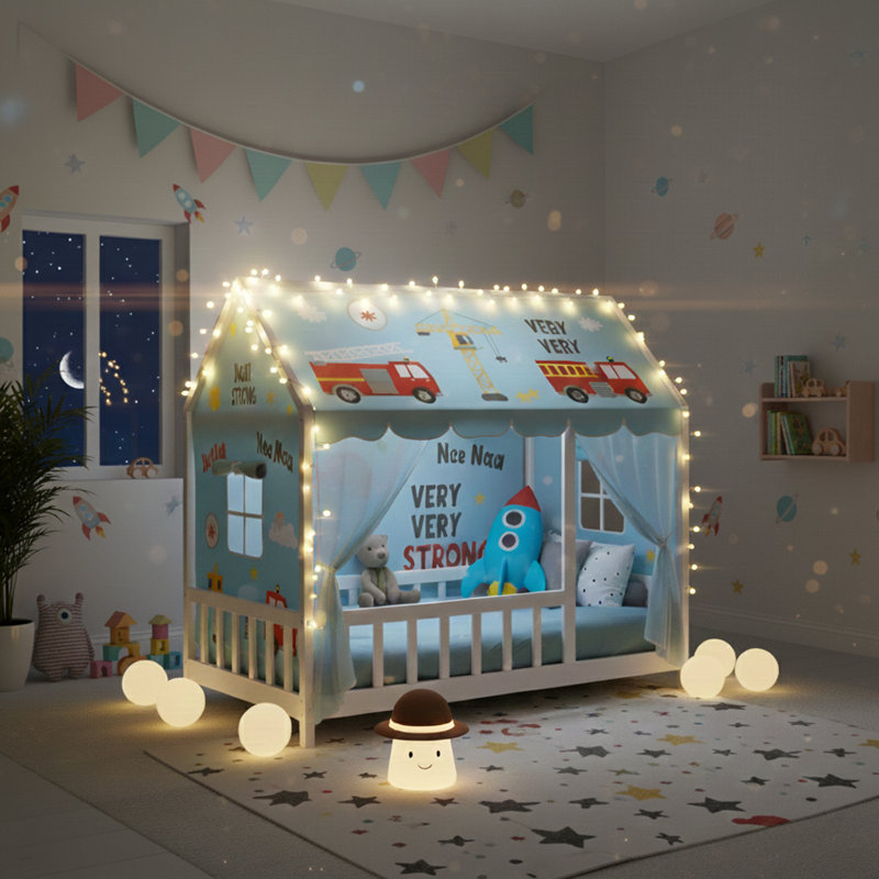 MIMI BEDS Lit simple Ary Classic House - cadre de lit simple Montessori blanc , Lit simple, Blanc