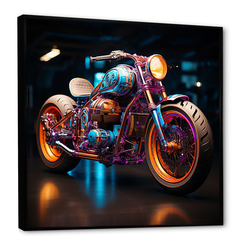 " Pop Art Motor Cycle ", 16" H x 16" W x 1" D, Black Floater Framed