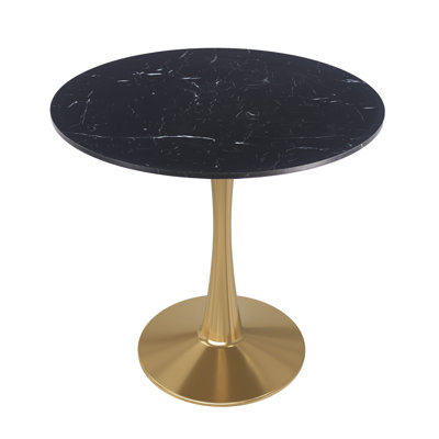Bristol 40" Round Dining Table, Modern 4-Person Kitchen Table with Gold Pedestal Base, and Beveled Top Mid-Century Glam Dining Room Table