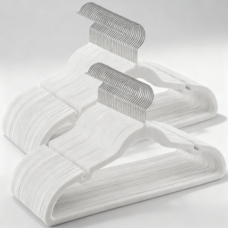 Cintres en velours antidérapants avec encoches d'épaule, barre à pantalons, crochet pivotant à 360 °, conception peu encombrante pour l'organisation du placard
