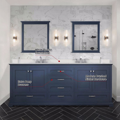 80" W X 22" D Double Basin Bathroom Vanity, White Quartz Top