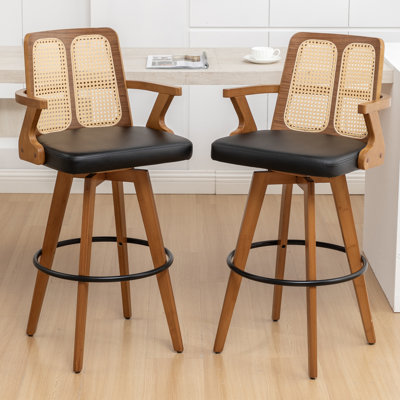 Modern Swivel Upholstered Cane Back Counter & Bar Stools