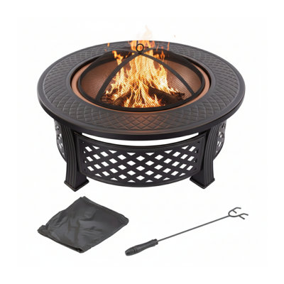 Adriana Fire Pit - 32-Inch Outdoor Fireplace with Spark Screen, Poker, and Cover - Wood-Burning Fire Pit for Yard, Patio, or Camping by Pure Garden