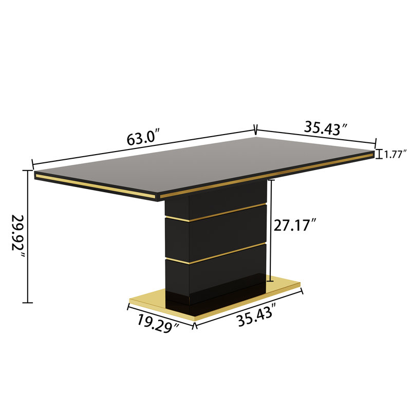 Hertzog Contemporary Rectangular Dining Table With Metal Base, Black