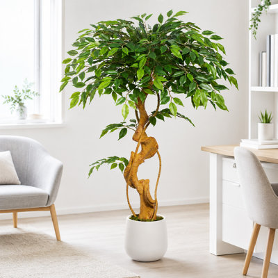 4FT Artificial Ficus Tree | Spiral Ficus Tree Artificial | Artificial Faux Tree in White Pot | Realistic Artificial Ficus Trees Indoor for Home & Office 