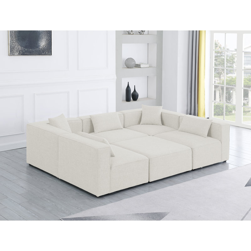 Canapé modulaire réversible de 108 po de large avec repose-pieds, Tissu crème texturé en lin