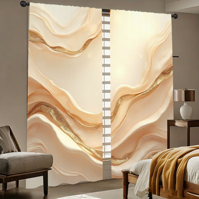 Rideaux fluides abstraits de 2 pièces, élégant motif tourbillon crème et doré, rideaux de protection de la vie privée filtrant la lumière, conception à passe-tringle, convient au salon, à la chambre à coucher, à la salle à manger et à la maison