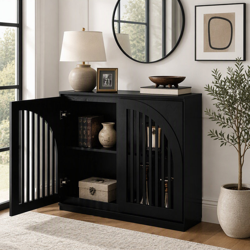 Buffet étroit Mid-Century, Noir