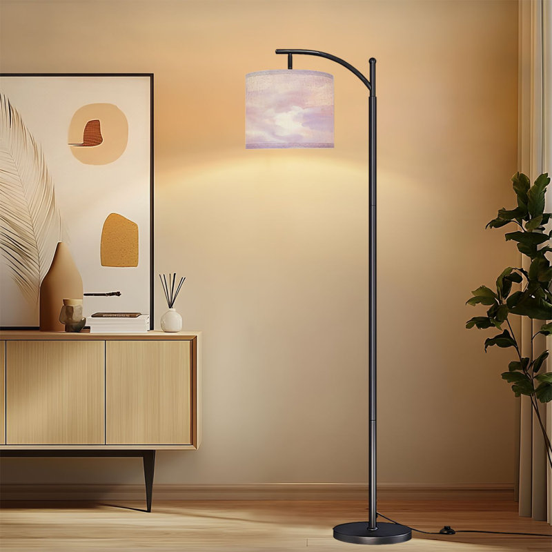 Lampe sur pied à arc avec abat-jour réglable Abstrait rose pastel lavande Brushstroke Lampe sur pied en mélange doux 3 températures de couleur Lampe à mât haut avec interrupteur au pied pour la chambre à coucher