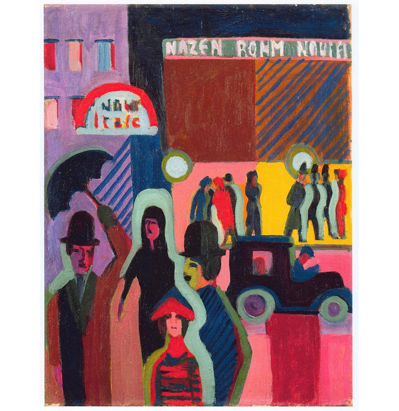 "Store in the Rain" par Ernst Ludwig Kirchner - Art mural sur toile tendue avec châssis, H 24 po x l 17 po