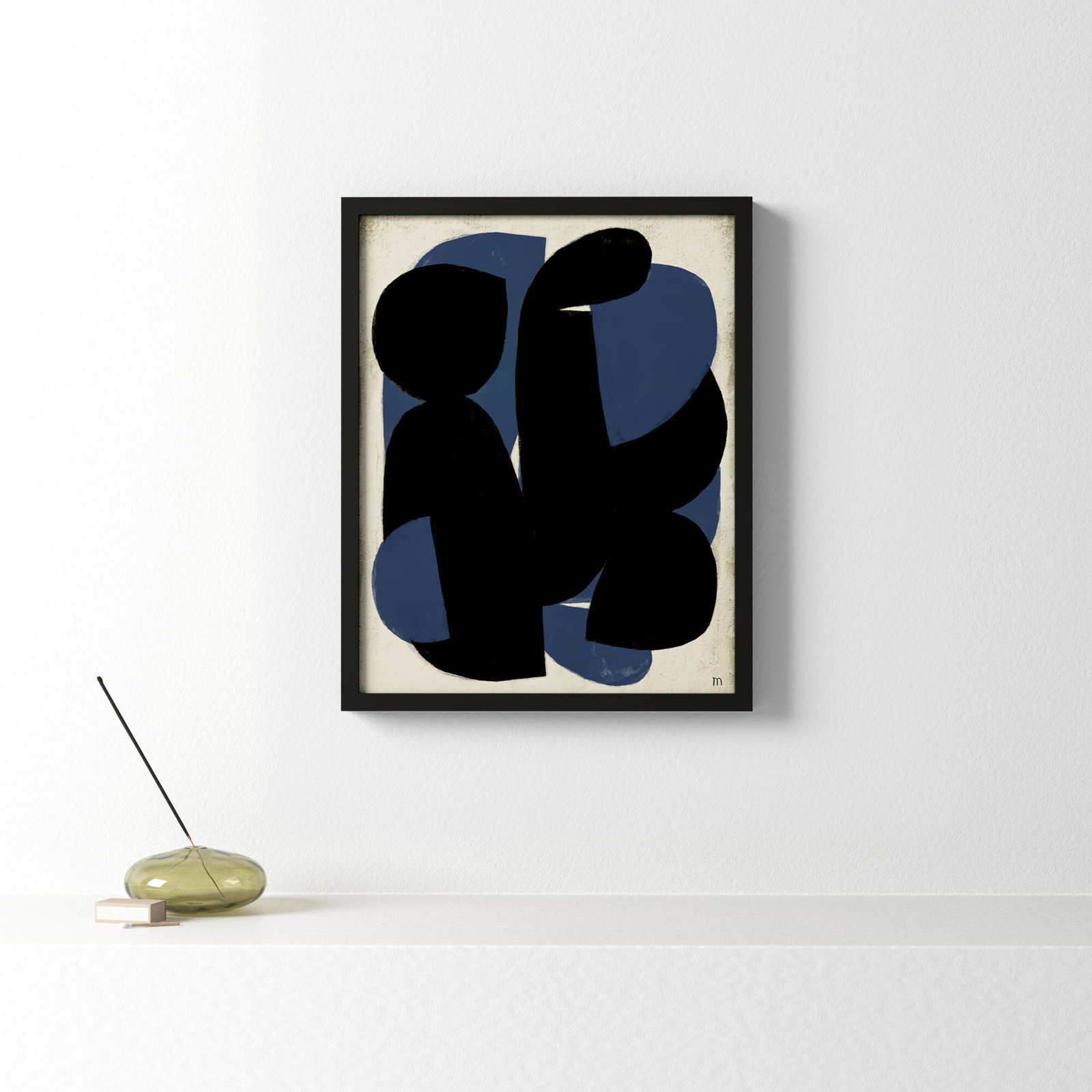 Blue Note Painting, Black Framed Paper, 20" H x 16" W x 1.25" D