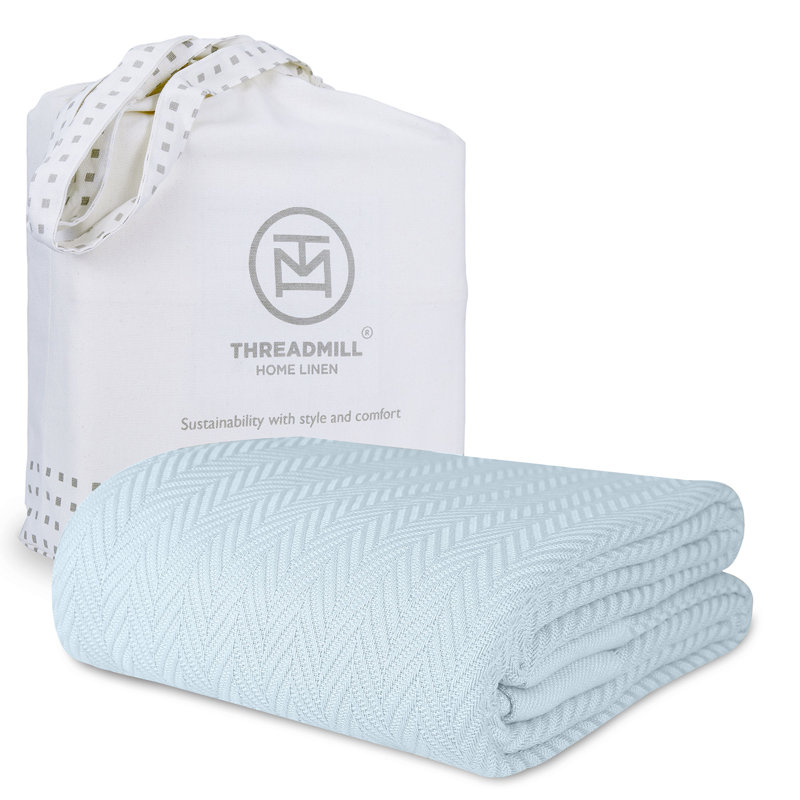 Couverture 100% coton à chevrons Threadmill, Queen (90" x 92"), White