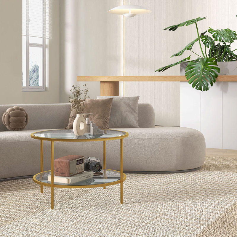 Table de bout ronde, Doré, H 16,9 po x l 25,6 po x P 25,6 po