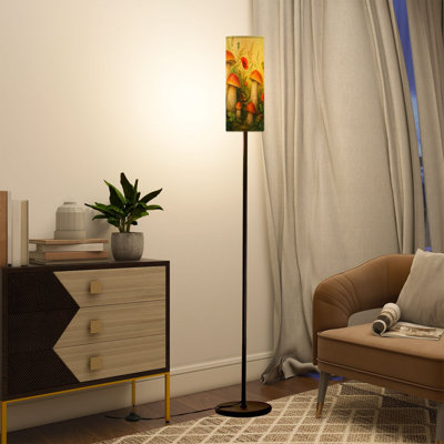 Modern Tall Floor Lamp with Remote Control Dimmable LED, Adjustable Lampshade Whimsical Forest Scene Mushrooms Red Warm Sunlight for Living Room Bedroom Office