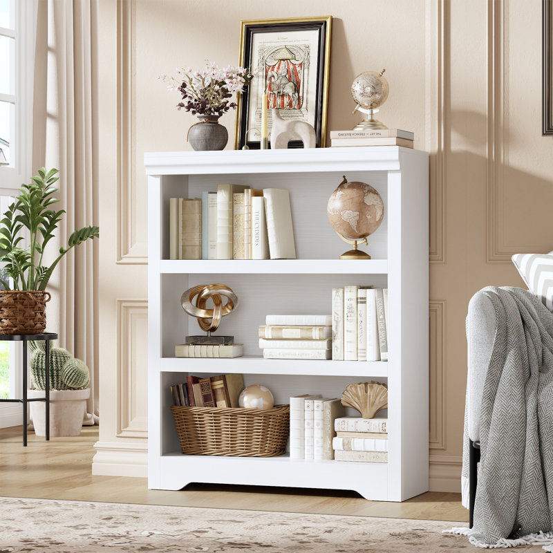 3-Tier Farmhouse Bookshelf - 39.4" Tall Adjustable Bookcase with Anti-Tip Kit - 31.5" Wide Open Storage Rack for Living Room, Office, Library - High-Density MDF Display Stand, White
