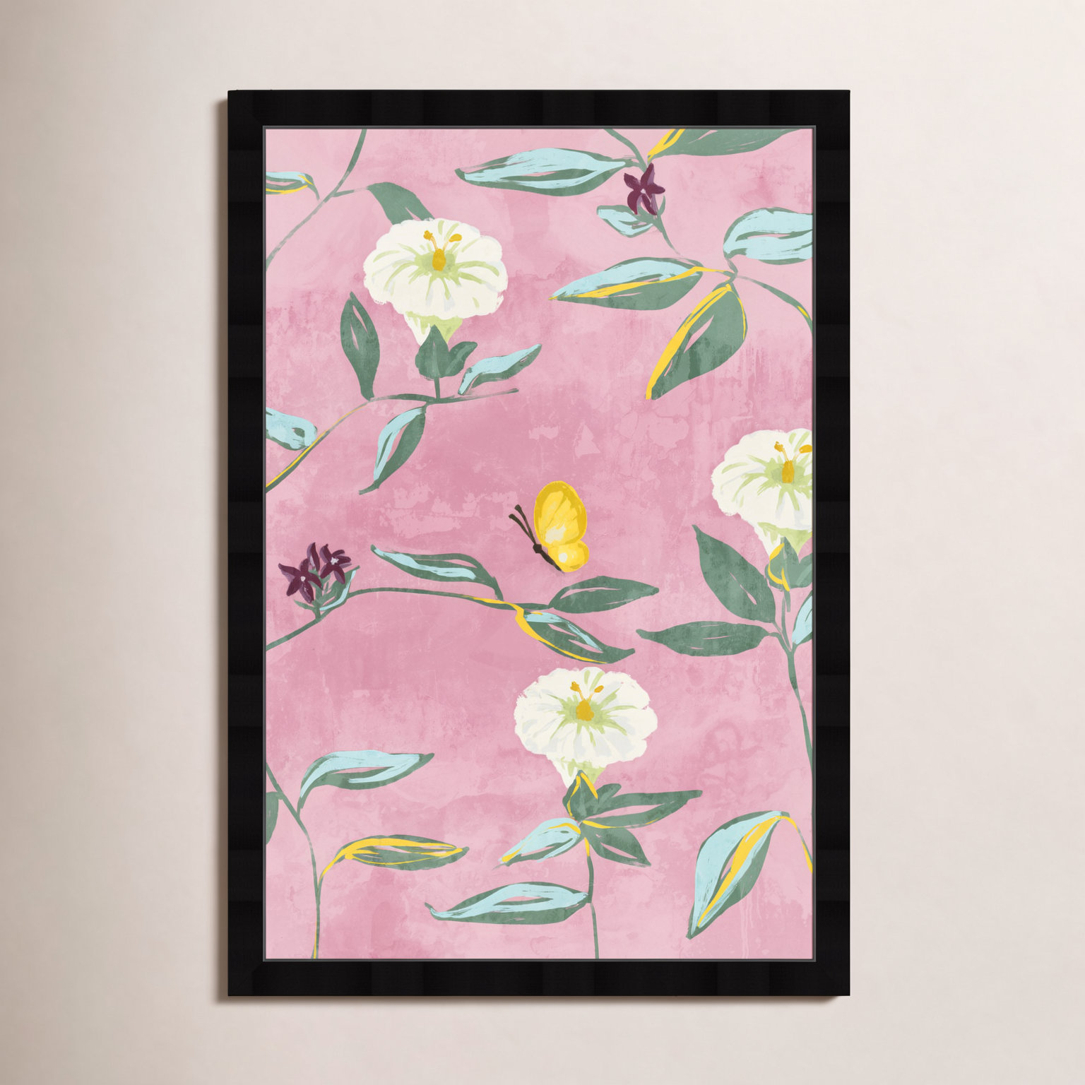 Floral Spring Tapestry Pattern Print, Black, 17" H x 12" W