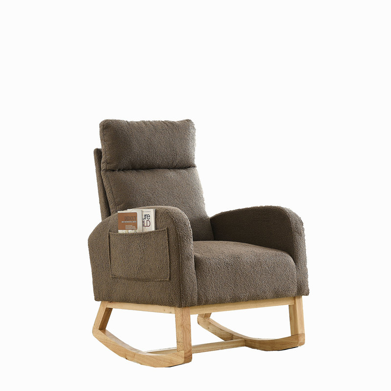 [Vidéo] Chaise berçante moderne avec accoudoirs de salon à dossier haut l 27,6 po Welike, deux poches latérales, nounours