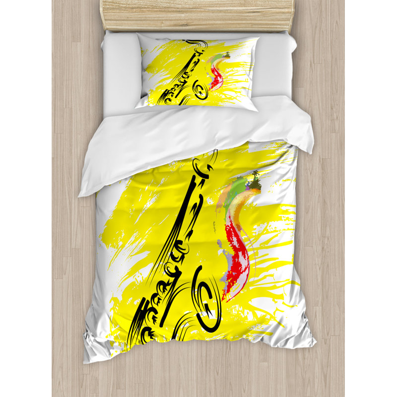 Twin Yellow and Black Jazz Music Duvet Cover Set