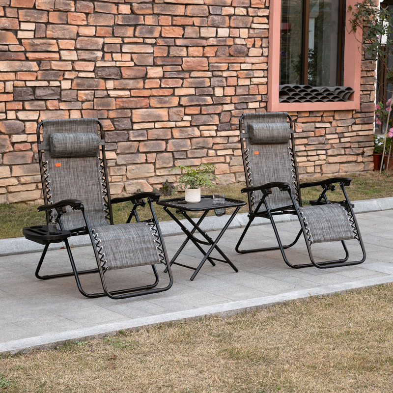 Gray Folding Reclining Zero Gravity Chair Set with Side Table