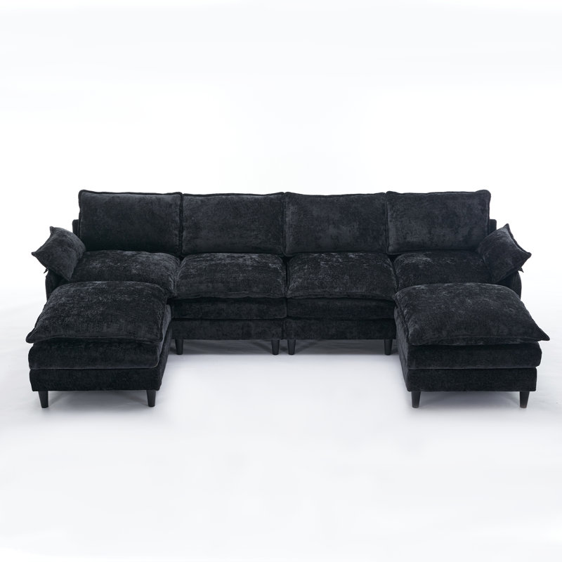 Modular Sofa,U Shaped Cloud Couch Comfy Set ,6-Seater, 2 Armrest Pillows,Convertible Sectional Couch, Living Room,Apartment, (2 Movable Ottoman)