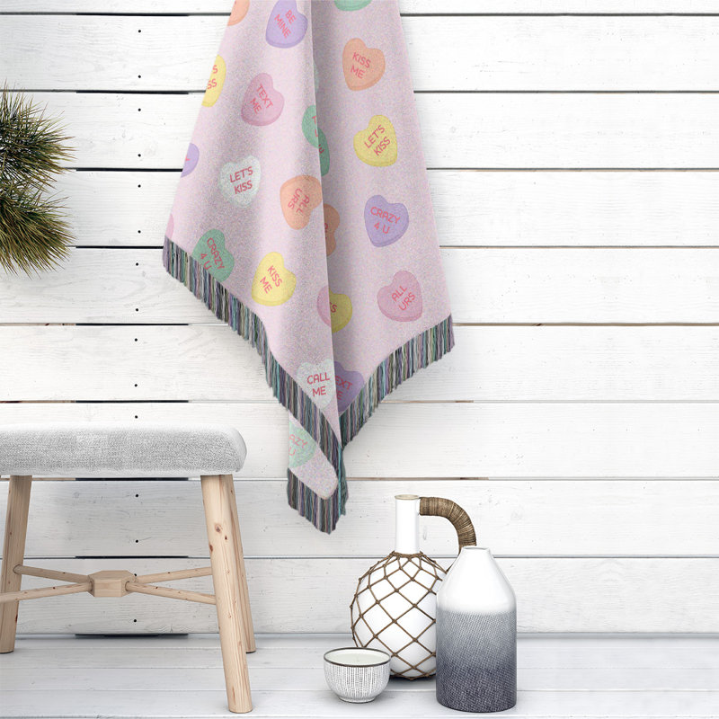 Hand Woven Throw Blanket, 60" W x 50" L, Pink/Brown