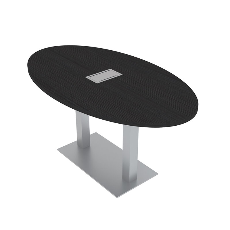 Table de conférence ovale avec alimentation et données, Cyprès noir, Argent argent, L 72 po x l 36 po